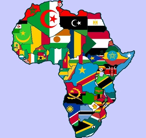 African map showing African Flags